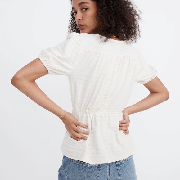 Madewell Textured Minimalist Contemporary Cream Button-Down Puff-Sleeve Top - Picture 14 of 14
